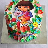 Colorful Dora the explorer theme cake !!
