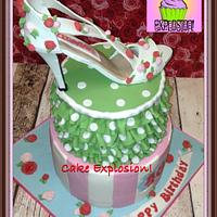 Cath Kidston themed cake with high heel shoe topper