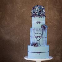 Blue and purple theme wedding cake