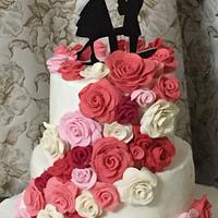 Wedding cake with rose cascade