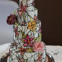 Stained Glass Wedding Cake with Sugar Peonies