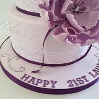 Purple fantasy flower 2 tier cake