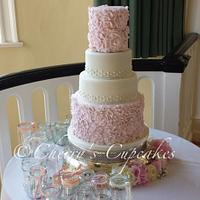 Ivory & Pink Rosette Wedding Cake