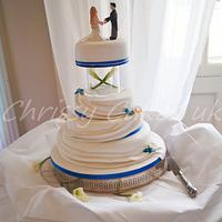 Blue with Calla lilies wedding cake