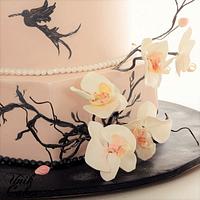 Modern Blush pink and black wedding cake