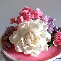 Gift Box Cake with Roses and Hydrangeas 