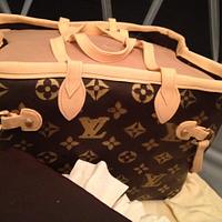 Louis Vuitton Purse cake on top of a Shoe Box, Seculpted Lo…