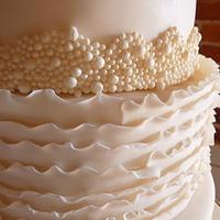 Ivory Pearl and Textured Ruffle Wedding Cake