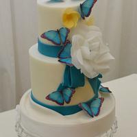  Turquoise with Wafer Paper Flowers and Butterflies