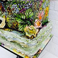 Secret Garden Stain Glass Whimsey FairyTale Frills Cake