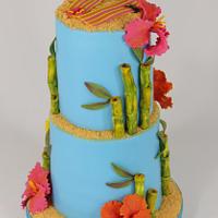 Hawaiian theme wedding cake