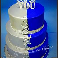 Silver and Blue Wedding Cake
