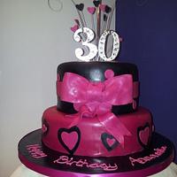 30th Birthday Cake Black/Pink Hearts 
