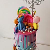 Rainbow Dash drip cake