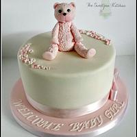 Teddy blossom baby shower cake