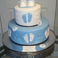 Blue and Chocolate Baby Shower Cake