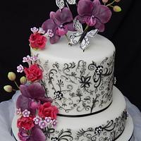 Hand painted Monochrome wedding cake.