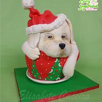 Christmas puppy on a teacup