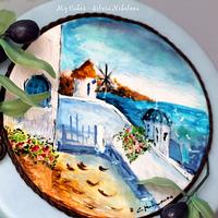 Santorini Cake. Hand Painted