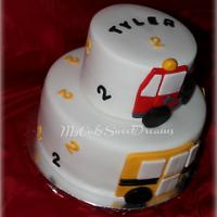 Fireman and School Bus Birthday Cake