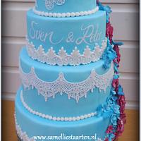 Blue and Pink weddingcake