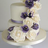 Purple Floral Cascade Wedding Cake