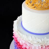 Princess ruffle cake with a handmade tiara on top