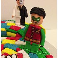 Number 6 lego cake with edible lego batman characters