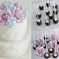 Pacific Blue Roses & Blue Hydrangea Wedding Cake