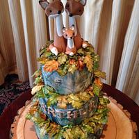 Fox family - real tree Christening cake 