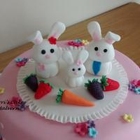 1st Birthday cake with bunnies & flowers x