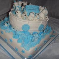 Noah's Ark in Blue & White Christening Cake