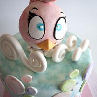 The Pink Angry Bird- floating on bubbles cake