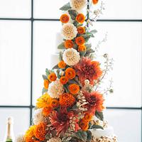 Fall/ Autumn Sugar Dahlia Sugar Flower Wedding Cake