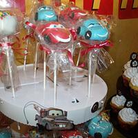 Lighting McQueen and Sally cake pops