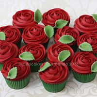 Red Rose Buttercream Cupcakes