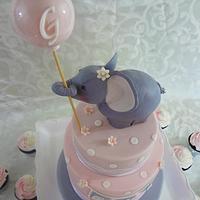 Baby Elephant with Balloon Baby Shower Cake