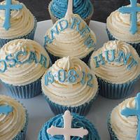 baby boy blue cross christening cupcakes
