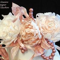 Romantic cake with wafer paper flowers 