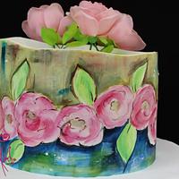 Home and roses - hand painted cake 