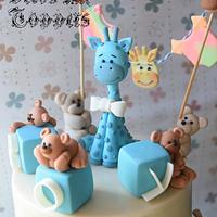 Giraffe Teddy Bear Baby Shower Cake 