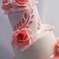 Pink white wedding cake