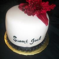 Single Tier White, Black and Red Wedding Cake