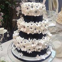 Chanel Chic Black & White Floral Wedding Cake