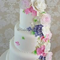 Rose and Blossom Cascade Wedding Cake