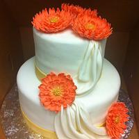 Draped cake with Gerber Daisies