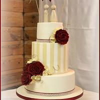 Vintage, Roses, Stripe & Bunting Wedding Cake