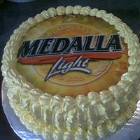                   Medalla Beer Fondant Topper Birthday Cake