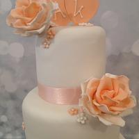 Peach vintage rose wedding cake