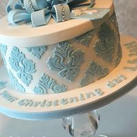 Hatbox style christening cake